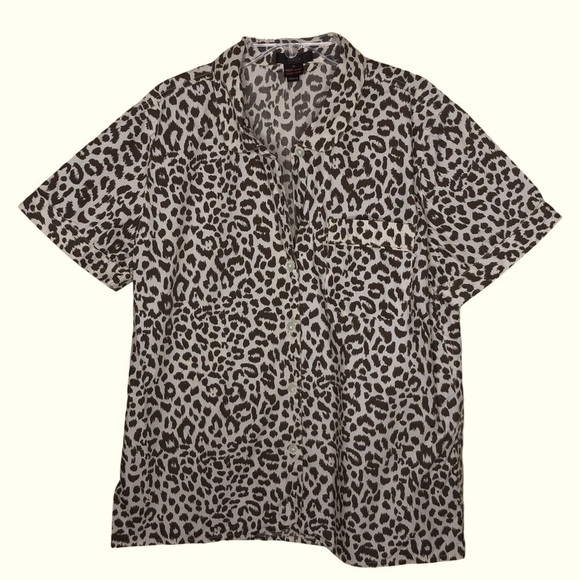 J. Crew Other - J. CREW - 100% Cotton Tan & Brown Leopard Print Short Sleeve Pajama Top - Size M